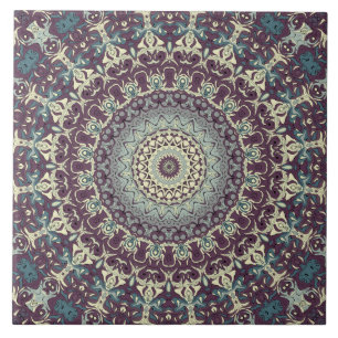 Carreau Motif de mandala violet sarcelle et crème