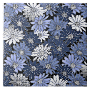 Carreau Motif de marguerite bleu et blanc
