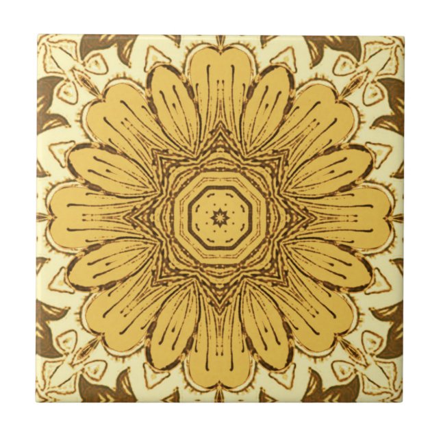 Carreau Motif de marguerite géométrique en Or de moutarde (Devant)