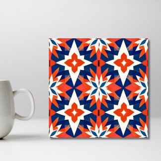Carreau Motif de mosaïque bleu et rouge marocain