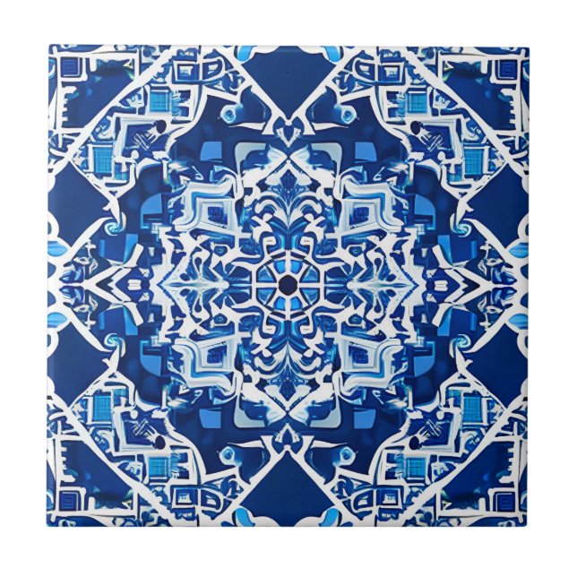 Carreau Motif de mosaïque en Indigo et Cobalt Blue (Devant)