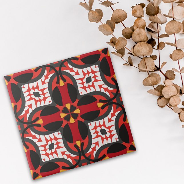 Carreau Motif de mosaïque géométrique Boho rouge vibrant (Créateur téléchargé)