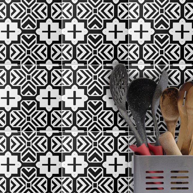 Carreau Motif de mosaïque moderne géométrique en noir et b (Créateur téléchargé)