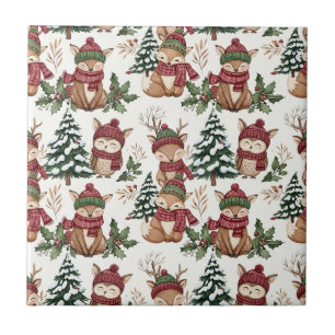 Carreau Motif de Noël d'animaux de la forêt avec Renard &