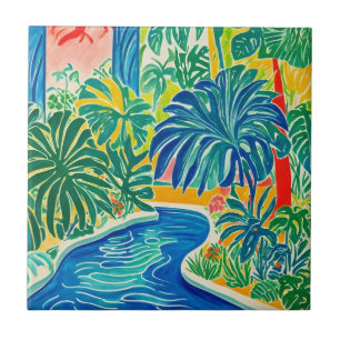 Carreau Motif de palmiers tropicaux colorés