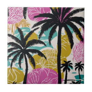 Carreau Motif de palmiers tropicaux colorés