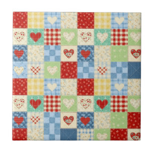 Carreau Motif de pique-nique Cœurs Patchwork Rustique (1)