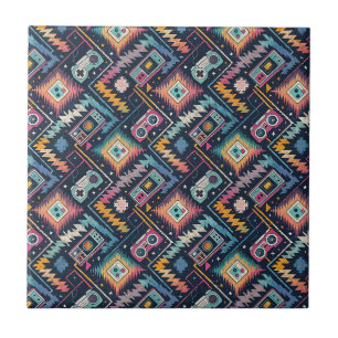 Carreau Motif de pixel glitch et motif de jeu rétro arcade