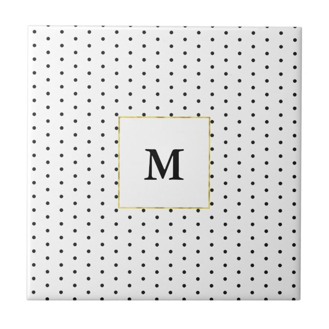 Carreau Motif de points Polka noir et blanc monogramme (Devant)