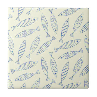 Carreau Motif de poisson sardine bleu doodle contour