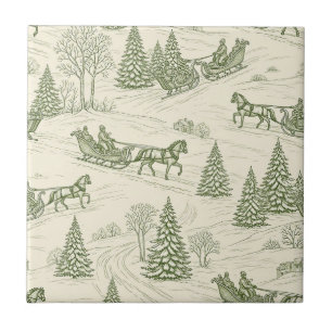 Carreau Motif de promenade en traîneau de Noël Toile Verte