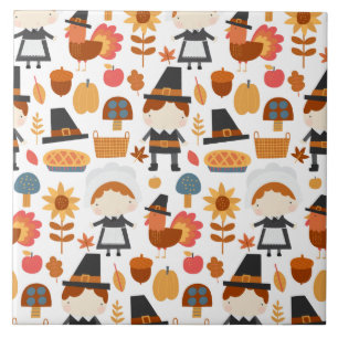 Carreau Motif de récolte de pèlerins d'action de grâce