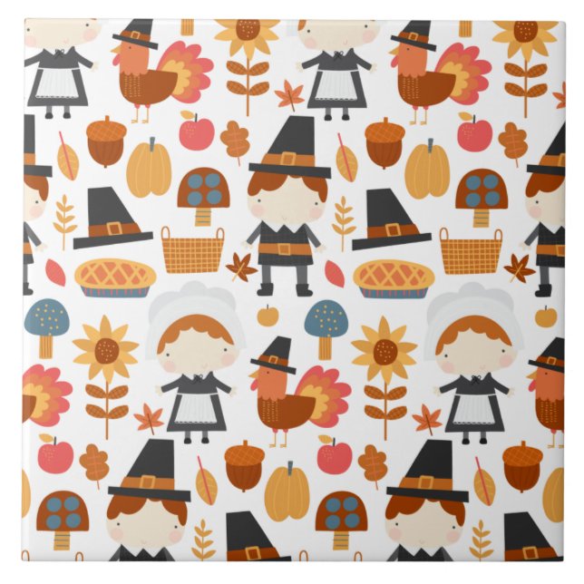 Carreau Motif de récolte de pèlerins d'action de grâce (Devant)