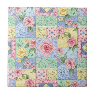 Carreau Motif de rose de courtepoint ancien