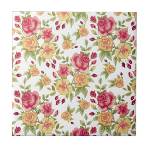 Carreau Motif de roses rouges et jaunes et de boutons de r