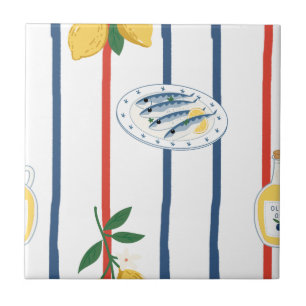 Carreau Motif de sardines et citrons méditerranéens