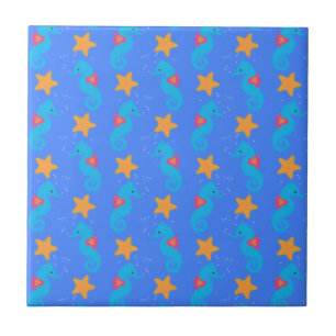Carreau Motif De Seahores Bleues Et De Starfish