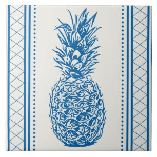 Carreau Motif de silhouette d'ananas bleu et blanc