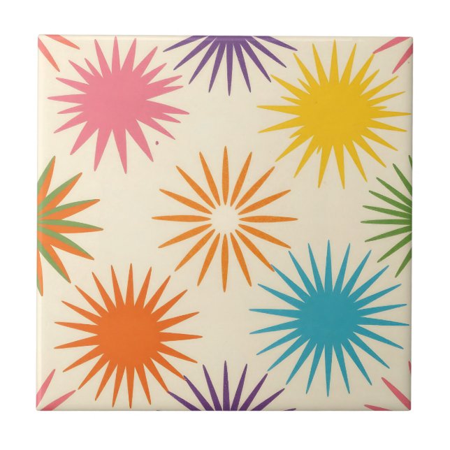 Carreau Motif de soleil explosif coloré du milieu du siècl (Devant)