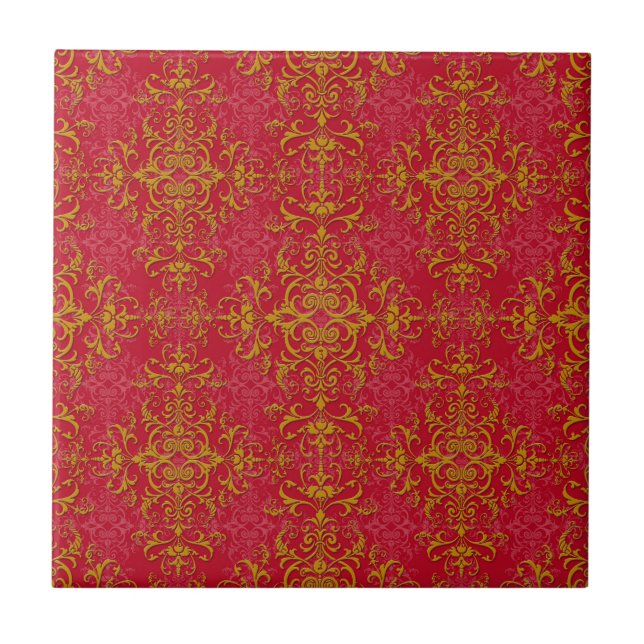 Carreau Motif de style Damas élégant rose et or profond (Devant)