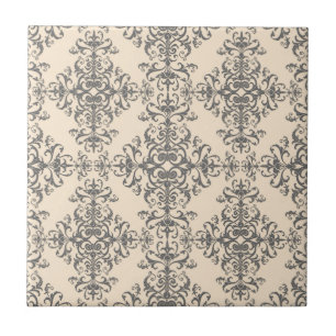 Carreau Motif de style damassé crème et gris élégant