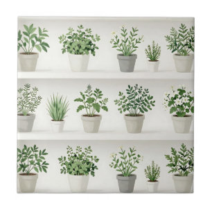 Carreau Motif de tablette de plantes en pot à l'aquarelle
