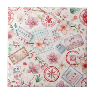 Carreau Motif de tampon de voyage du monde vintage (1)