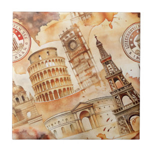 Carreau Motif de tampon de voyage du monde vintage (9)