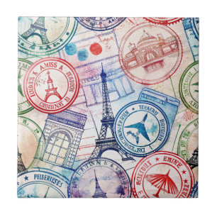 Carreau Motif de timbre de voyage vintage (2)