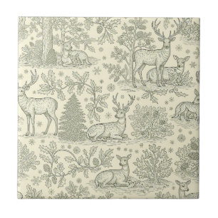 Carreau Motif de toile vert pays français cerf