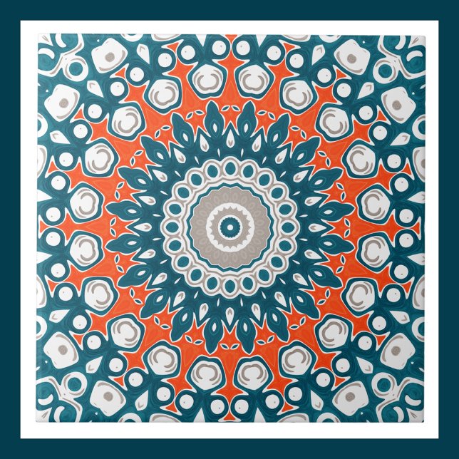 Carreau Motif de totem géométrique Mandala Turquoise orang (Créateur téléchargé)