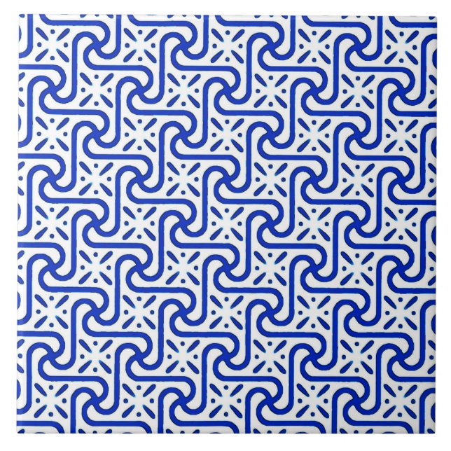 Carreau Motif de tuile, blanc et bleu de cobalt égyptiens (Devant)