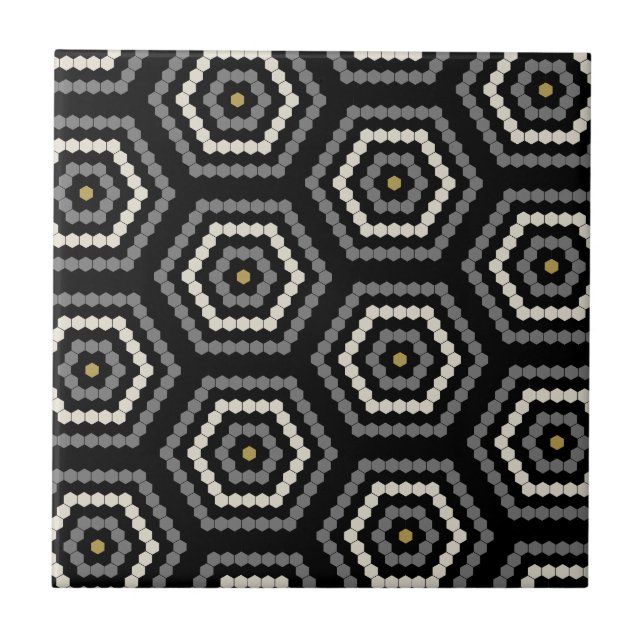 Carreau Motif de tuile noire Hexagon Penny Hex (Devant)