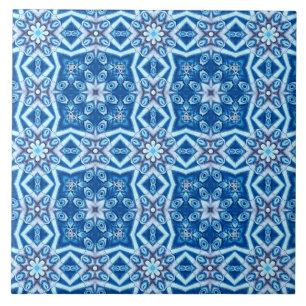 Carreau Motif de tuiles carré à fleurs de couleur bleue