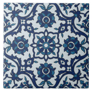 Carreau Motif de tuiles florales Azulejos bleu-portugais