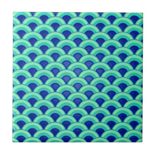 Carreau Motif de vague d'art déco - turquoise et cobalt