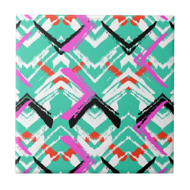 Carreau Motif de zigzag turquoise tiré par la main (Devant)