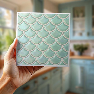 Carreau Motif d'écaille de poisson brillant Vert menthe ID