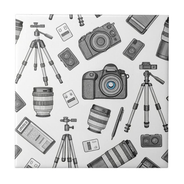 Carreau Motif d'équipement de photographie vintage (Devant)