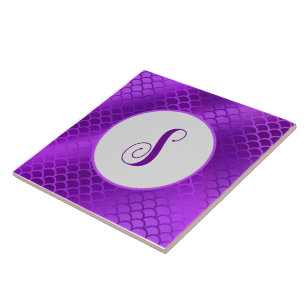Carreau Motif des échelles de sirène violet initiales pers