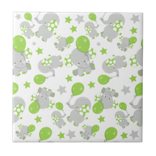 Carreau Motif Des Eléphants, Eléphants Mignons - Grey Vert