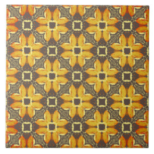 Carreau Motif des fleurs de Hipster jaune, gris et taupe