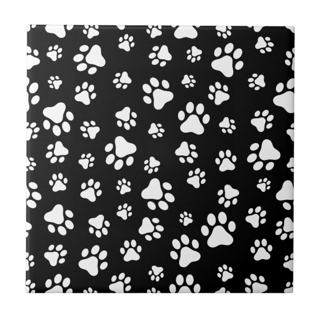 Carreau Motif des pattes, Empreintes de pattes, noir et bl (Devant)