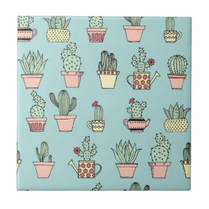 Carreau Motif dessiné mignon coloré de style de cactus 