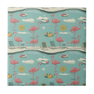 Carreau Motif d'été au bord de la piscine flamant rose rét