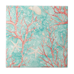 Carreau Motif d'étoile de mer corail nautique
