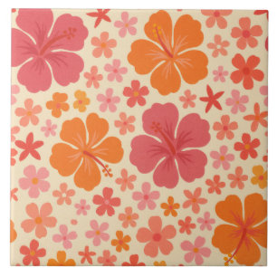 Carreau Motif d'hibiscus hawaïen des années 60