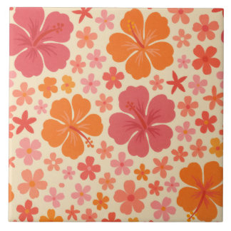 Carreau Motif d'hibiscus hawaïen des années 60