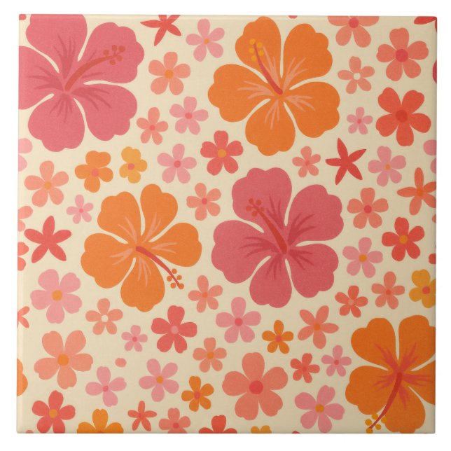 Carreau Motif d'hibiscus hawaïen des années 60 (Devant)