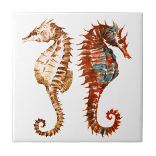 Carreau Motif d'hippocampe d'aquarelle